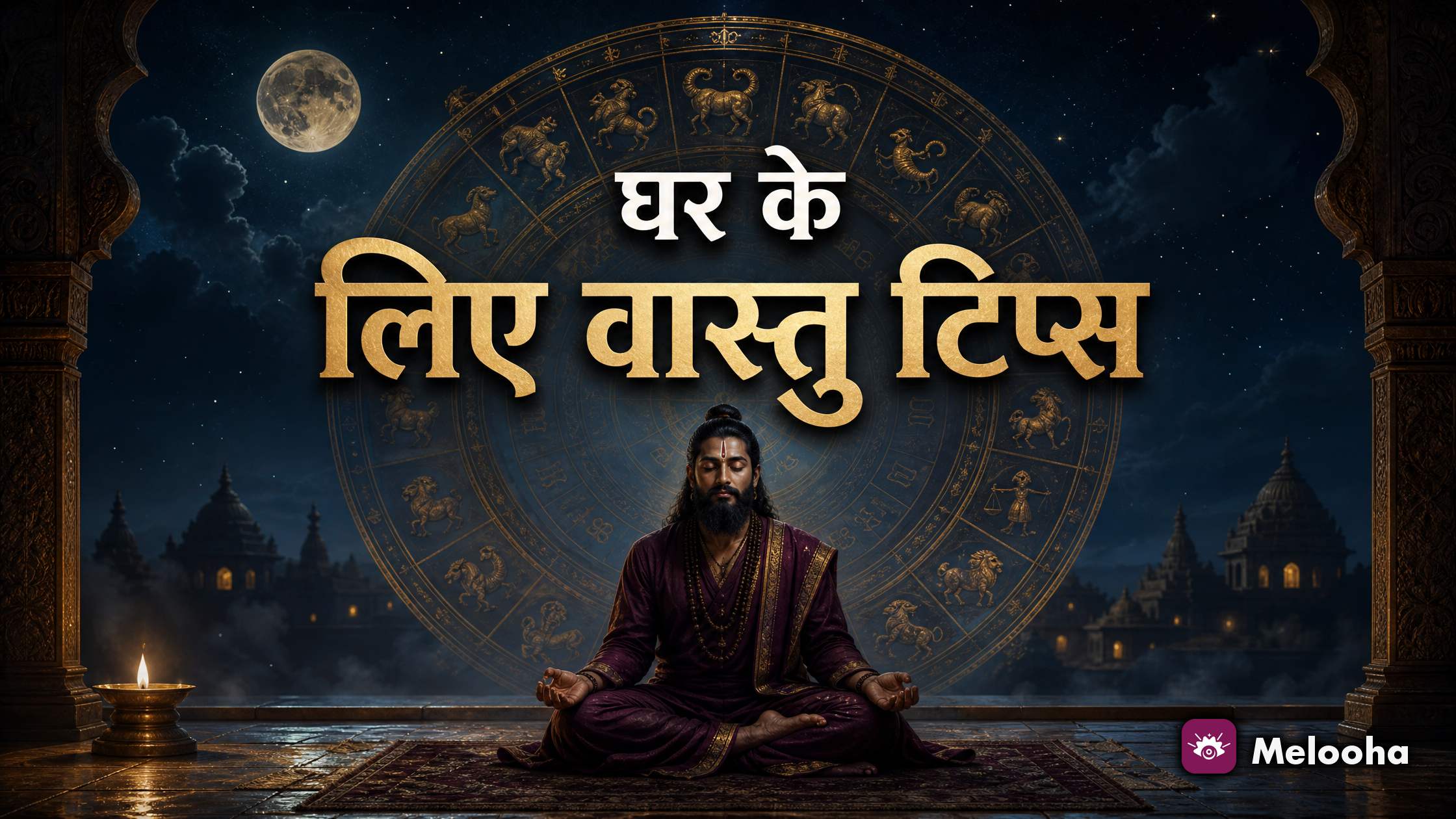 सुबह की धूप से रोशन एक भारतीय घर का आंगन, जिसके उत्तर-पूर्व कोने में तुलसी का पौधा और दीपक रखा है
